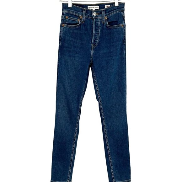 Re/Done Originals Women's 24 High Rise Ankle Crop Stretch Denim Jeans Skinny - Picture 1 of 11
